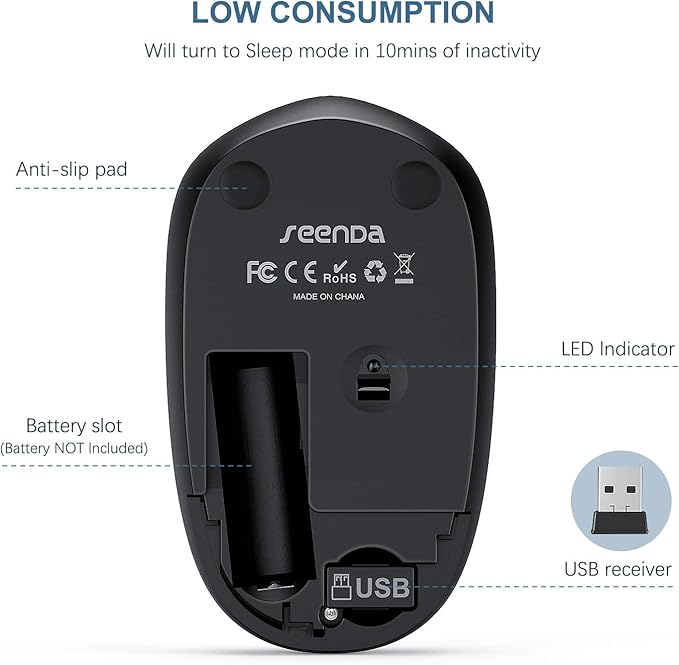 seenda Wireless Mouse, 2.4G Noiseless Mouse with USB Receiver Portable Computer Mice for PC, Tablet, Laptop, Notebook - Blue & Black