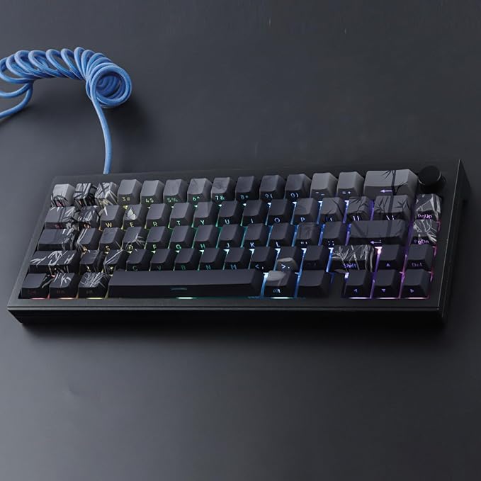 Tsungup PBT Keycaps - Side Print Keycap Set,135 Keys Bamboo Sea Custom Key caps Gradient Grey Shine Through Cherry Profile Keyboard Keycaps for Cherry MX Switches Mechanical Keyboards