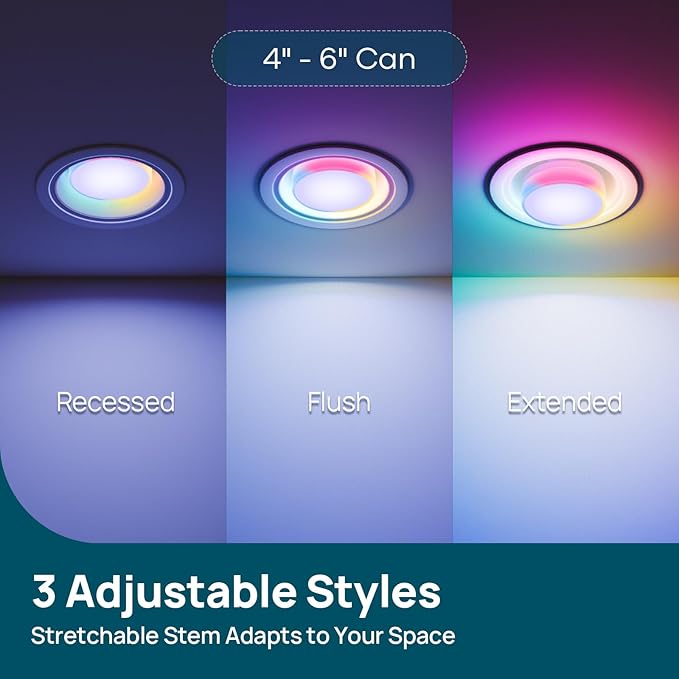 Linkind Matter BR30 Smart Light Bulbs with Stretchable Design & 4-Zone Aurascape Color, 850LM Recessed Smart Flood Light Bulb, Works with Alexa/Apple Home/Google Home, Music Sync Light Show, 4 Pack