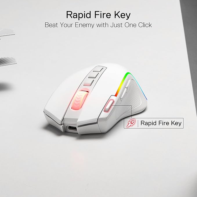 Redragon M612 PRO RGB Gaming Mouse, 8000 DPI Wired/Wireless Optical Mouse with 9 Programmable Buttons & 6 Backlit Modes, BT & 2.4G Wireless, Software Supports, White