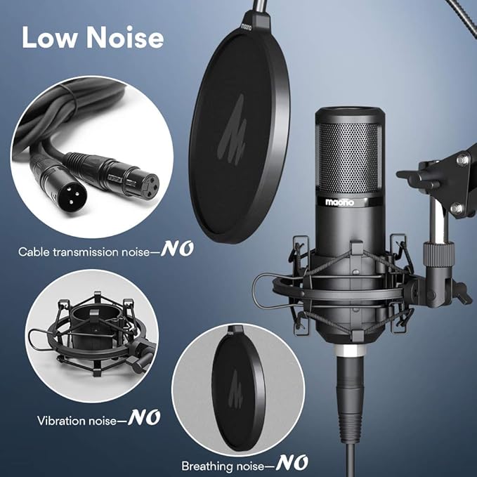 MAONO XLR Condenser Microphone, Professional Cardioid Studio Mic with Boom Arm, Pop Filter, Compatible with Audio Interface and Mixer for Streaming, Podcasting, Vocal Recording, Music, PM320S