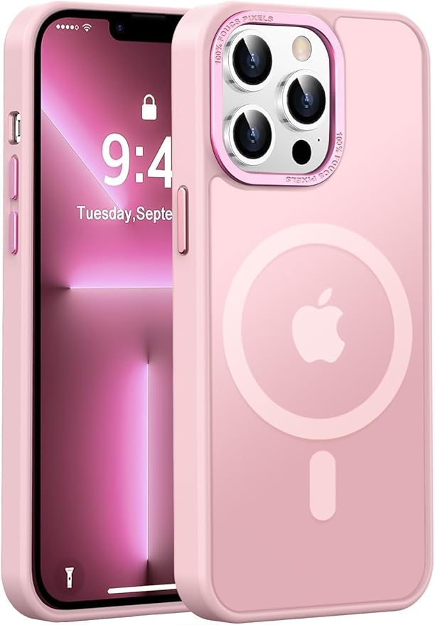 Newfuture Designed for iPhone 13 Pro Max Case with Magnetic [13 FT Military Drop Protection] [Compatible with Magsafe] Slim Translucent Matte Shockproof with Anti-Fingerprint Phone Case, Tender Pink