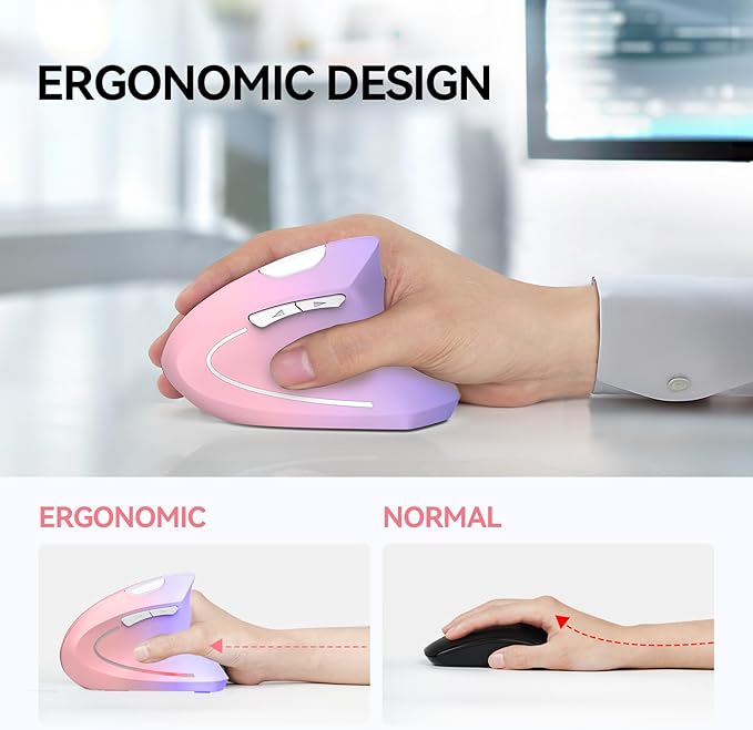 TECKNET Ergonomic Mouse, Wireless Bluetooth Vertical Mouse, 4800 DPI Optical Tracking, 6 Adjustable DPI, Quiet Clicks, 2.4GHz with USB A Receiver, 12 Months Battery, 6 Buttons, Wide Compatibility