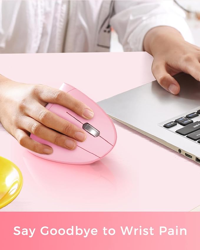 Lekvey Ergonomic Mouse, Vertical Wireless Mouse, Rechargeable 2.4 GHz USB Optical Carpal Tunnel Mice : 800/1200 / 1600 DPI, 6 Buttons, for Laptop, PC, Mac, Computer, Desktop, Notebook etc, Pink