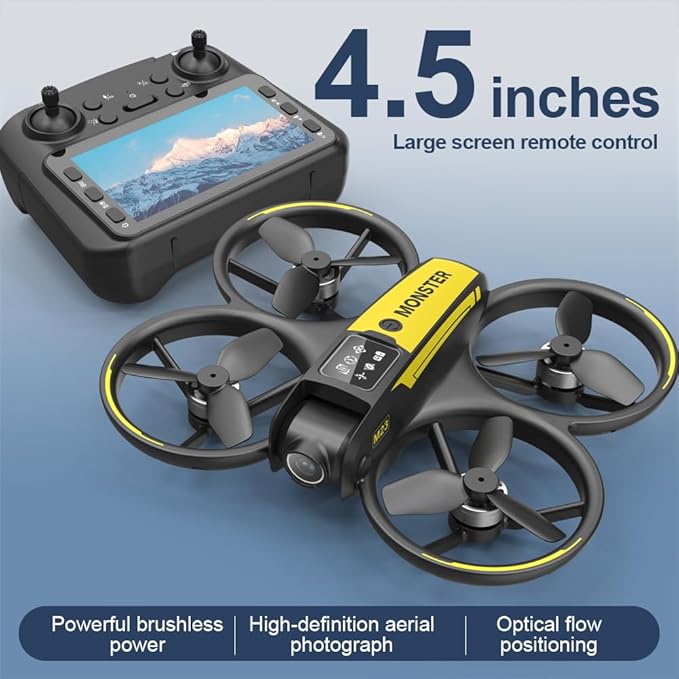 Drone with HD Camera 4.5inch Screen Controller, Under 250g Mini RC Quadcopter Headless Mode One-Key Takeoff/Landing Optical Flow Positioning M23 Drones with 2 Batteries for Adult Beginners (Black)