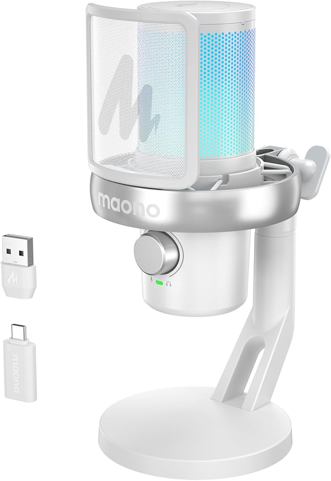MAONO Wireless Gaming Microphone for PC, Condenser USB Mic with AI Voice Change, Noise Cancellation, RGB, Gain Control, Custom EQ for Streaming Recording Podcast PS5 PS4 Twitch YouTube, DM40 Pro White
