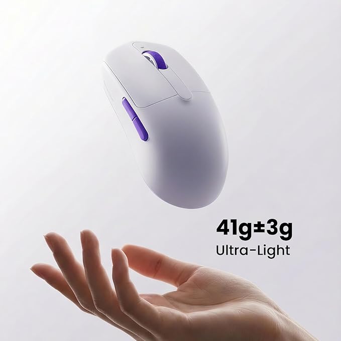 Akko Dash Max Wireless Gaming Mouse, 8K Polling Rate with PAW3395 Sensor, 26000 DPI, 41g Ultra Lightweight, Akko Custom Optical Switches, BT/2.4G/Wired Symmetrical Computer Mouse, White