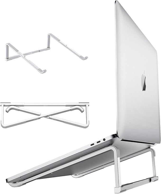 Laptop Stand for Desk - Foldable, Lightweight Aluminum Laptop Riser Holder, Portable Stand for 10-15.6” Laptops, Prevents Overheating with Non-Slip Rubbers, Travel-Friendly, Ergonomic Design