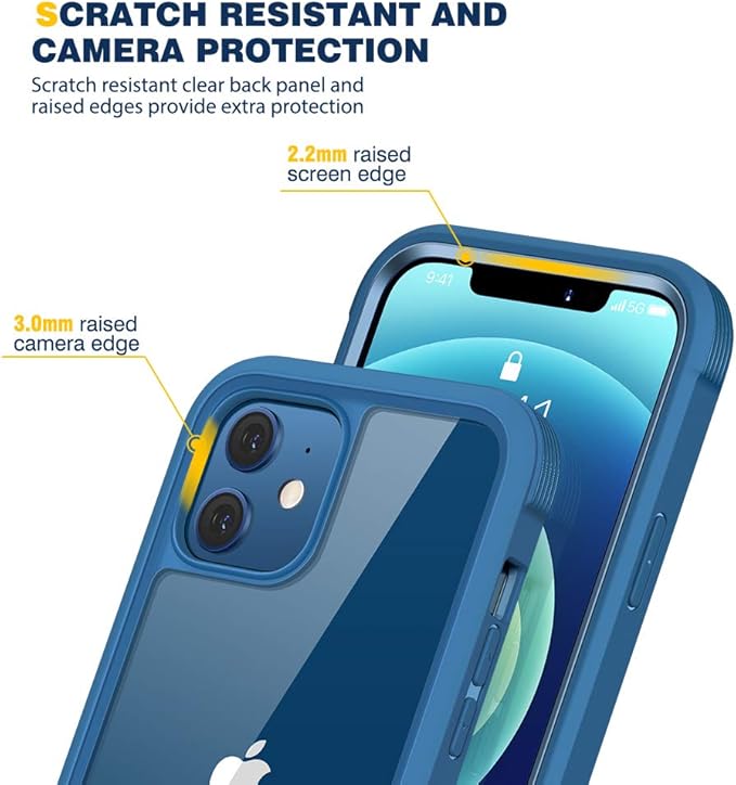 Diaclara Designed for iPhone 12/12 Pro Case, Full Body Rugged with Built-in Touch Sensitive Anti-Scratch Screen Protector, Soft TPU Bumper Case for iPhone 12/12 Pro 6.1" (Blue)