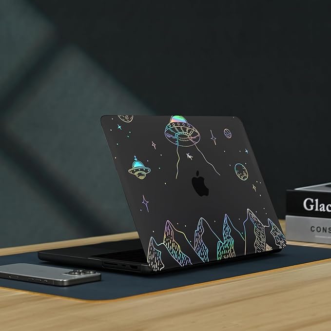 Clear Black Case for MacBook Air 13 inch 2021-2018 M1 A2337 A2179 A1932, Plastic Hard Shell Case & Keyboard Cover for MacBook Air 13.3 inch, Planet