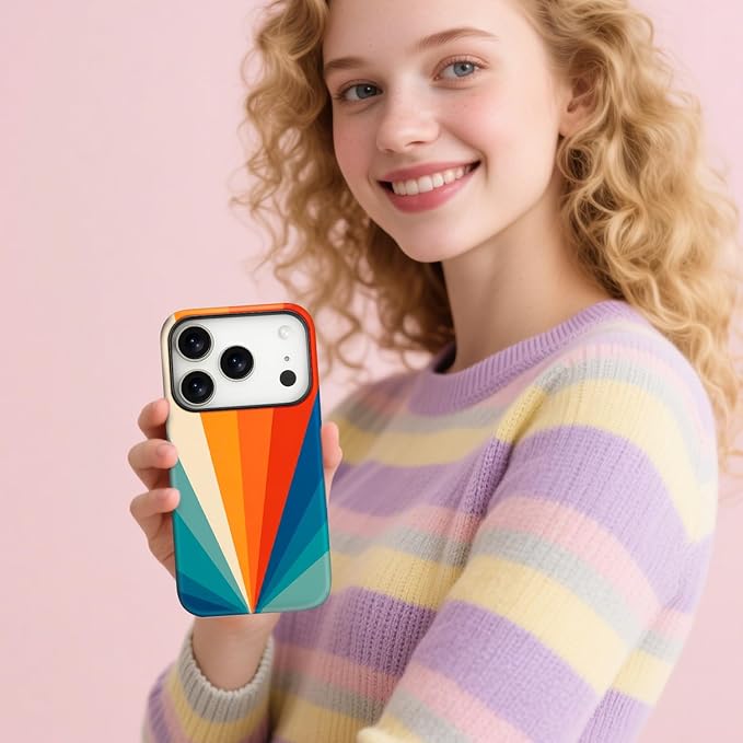 Magnetic for iPhone 17 Pro Max Case Cute Stripes Phone Case, Shockproof Slim TPU and Hard PC Protective Phone Cover Compatible with MagSafe Designed for Women Girls,Retro Diffuse