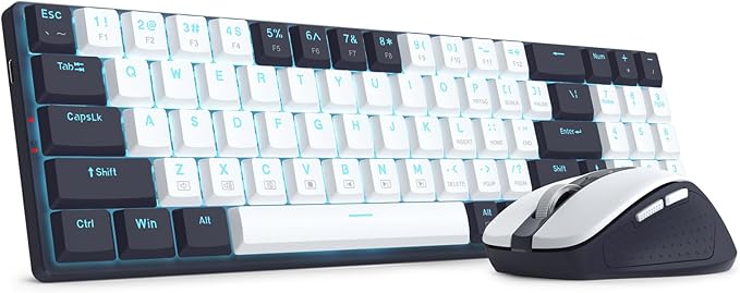 Redragon BS8773 Wireless Keyboard and Mouse Combo, 78 Keys 2.4Ghz Wireless Low-Profile Mechanical Red Switch Keyboard w/Slim Compact Design & Single Blue Backlit, Comfort Grip 2400 DPI Max Mouse