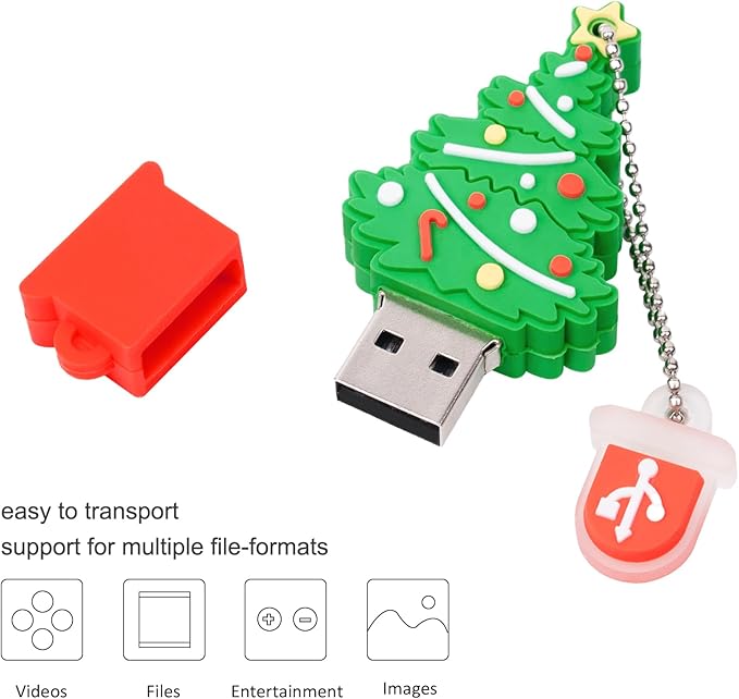 Christmas Tree Flash Drive 16GB, Gift USB Stick with Chain for Family,Kids,Friends,Students,Teacher Merry Christmas