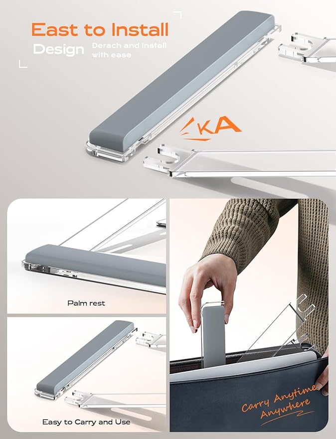 LOXP Acrylic Laptop Stand for Desk, Laptop Stand with Wrist Support, Ergonomic Detachable Laptop Riser, Acrylic Protable, Computer Stand for MacBook Air Pro, HP, Dell, XPS, HP (10-17") Laptops