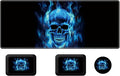Wrist Elbow Support Arm Rest Desk Mouse Pad Set,Large Mouse Pad + 2 Elbow Rest Pad + Coaster,(31.5×11.8 in) Ergonomic Memory Foam for Office,Gaming,Computer,Laptop-Blue Flame Skull