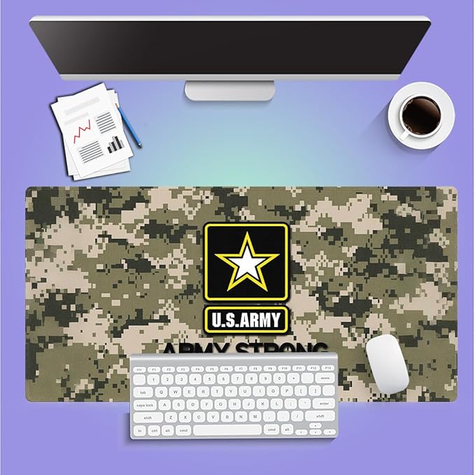 Large Gaming Mouse Pad (31.5" x 15.8") - US Army American Military Strong Patriotic Camo Design, Extra XXL Office Accessories, Premium Stitched Anti-Slip Office Desk Mat