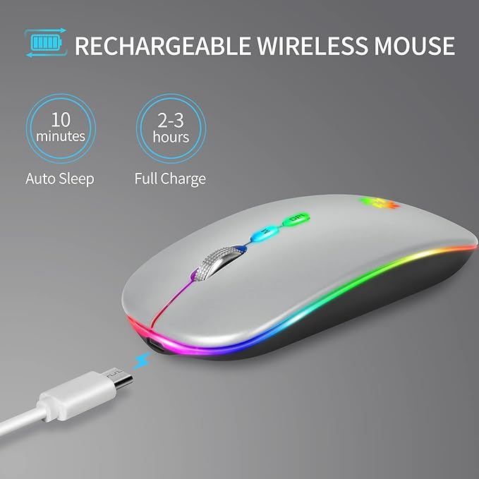 KBCASE Wireless Mouse, LED Wireless Mouse for Laptop, Slim Silent Mouse 2.4G Rechargeable Wireless Computer Mouse for Laptop, MacBook, iPad, Chromebook, with USB & Type-c Receiver