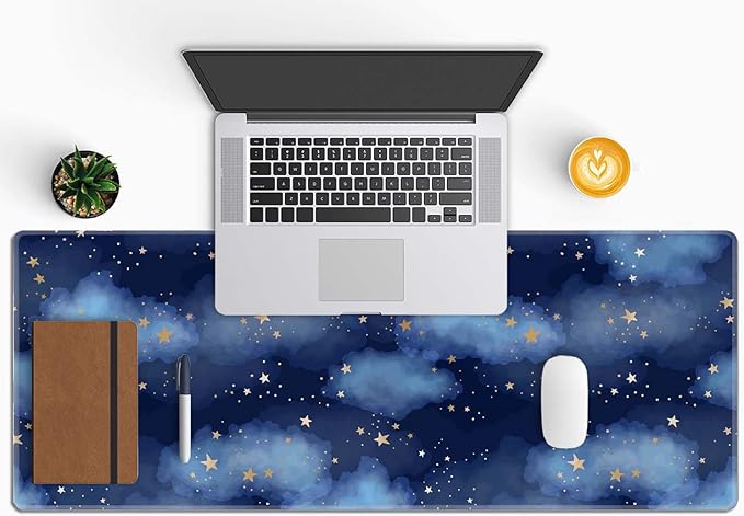 Stars and Clouds Desk Mat Large Gaming Mouse Pad XL Extended Mousepad Desk Pad Big Keyboard Pad Desktop Mouse Mat 31.5"x11.8" Deskmat for Gamers with Stitched Edges Non-Slip Rubber Base