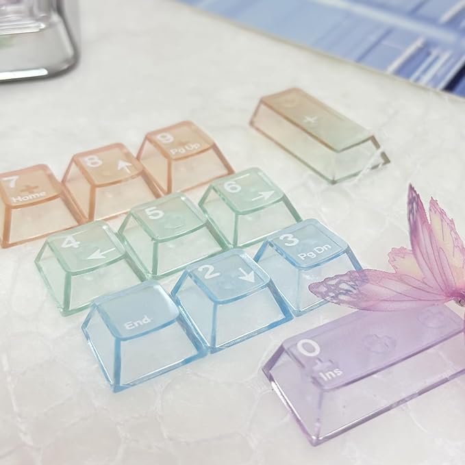 115 Keys Rainbow Keycaps, PC Translucnt Backlit Custom Keycap Set for Cherry Profile, Cute Frosted Clear Key Caps for MX Switches Mechanical Gaming Keyboard