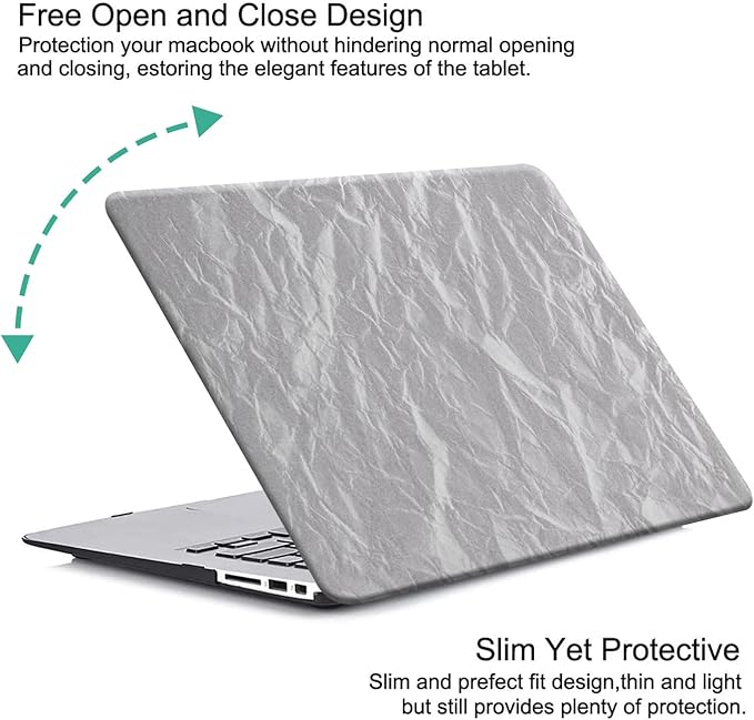DTangLsm for MacBook Pro 13 inch Case 2026-2016 M2 M1 A2338 A2289 A2251 A2159 A1989 A1706, Textured Leather Hard Shell Cover for MacBook Pro 13 Case + Keyboard Cover, Has Logo Cutout, Wrinkled Grey