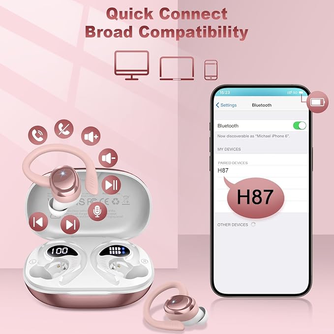 Wireless Earbuds Bluetooth 5.4 Headphones Sport, 2026 Bluetooth Earbuds with Earhooks, 50H Stereo Over Ear Buds, Earphone with 4 ENC Noise Canceling Mic, IP7 Waterproof Headset for Running/Gym/Workout