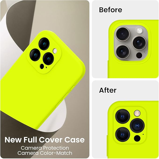 FireNova Designed for iPhone 15 Pro Max Case, Silicone Upgraded [Camera Protection] Phone Case, Soft Anti-Scratch Microfiber Lining Inside, 6.7 inch, Fluorescent Green