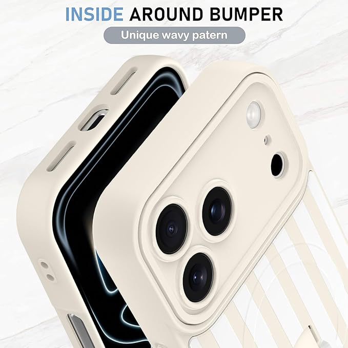 KANGHAR Compatible with iPhone 17 Pro Max Case, Support for MagSafe, Silicone Stripes Cute Pattern, Wristband Kickstand Camera Protection Soft Slim Cover for Girls Women -White