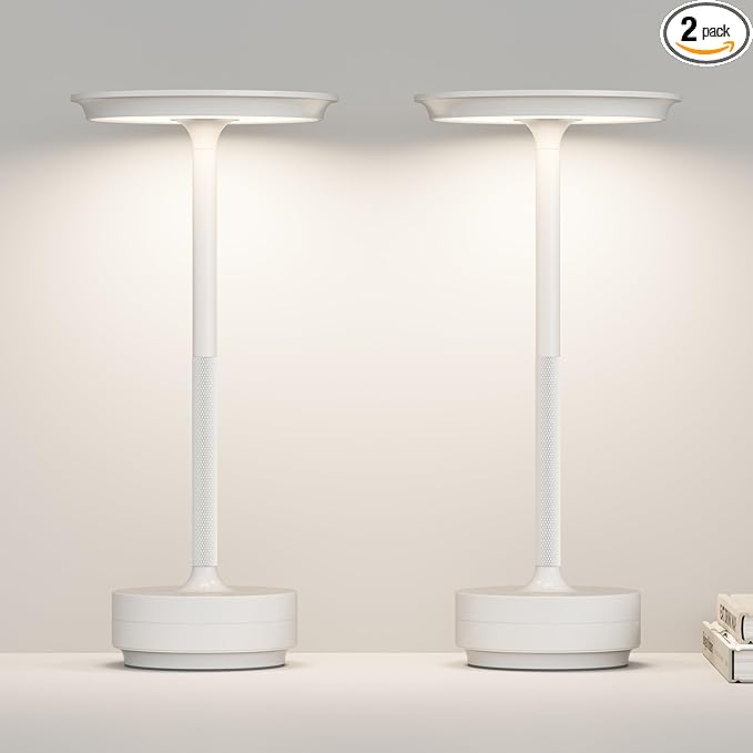 Table Lamp Table Lamps 2P Wihte Cordless Rechargeable Portable LED 5000mAh 3-Level Brightness Memory Function Battery Operated Restaurant Cafe