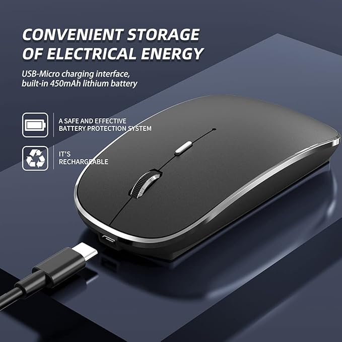 Halpilt Wireless Mouse Chargeable Portable Silent USB-A and Type-C Dual Mode Wireless Mouse 3 Adjustable DPI for Laptop, Mac, Android, PC (Q23S Black) (Black)