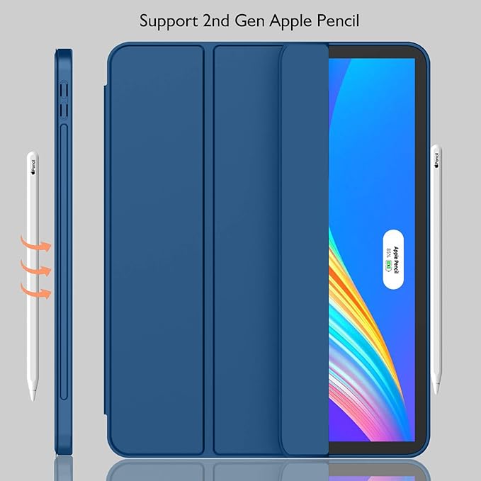 iMieet New iPad Pro 12.9 Case 2022(6th Gen)/2021(5th Gen) with Pencil Holder [Support iPad 2nd Pencil Charging/Pair],Trifold Stand Smart Case with Soft TPU Back,Auto Wake/Sleep(Navy Blue)