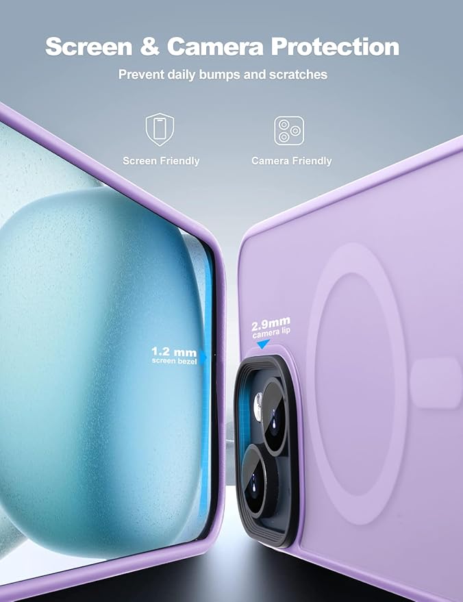 Tigowos for iPhone 15 Plus&iPhone 14 Plus Phone Case Fits MagSafe 10FT Drop Resistant Matte Skin Feeling Back Cover for iPhone 15 Plus&iPhone 14 Plus Case，Light Purple