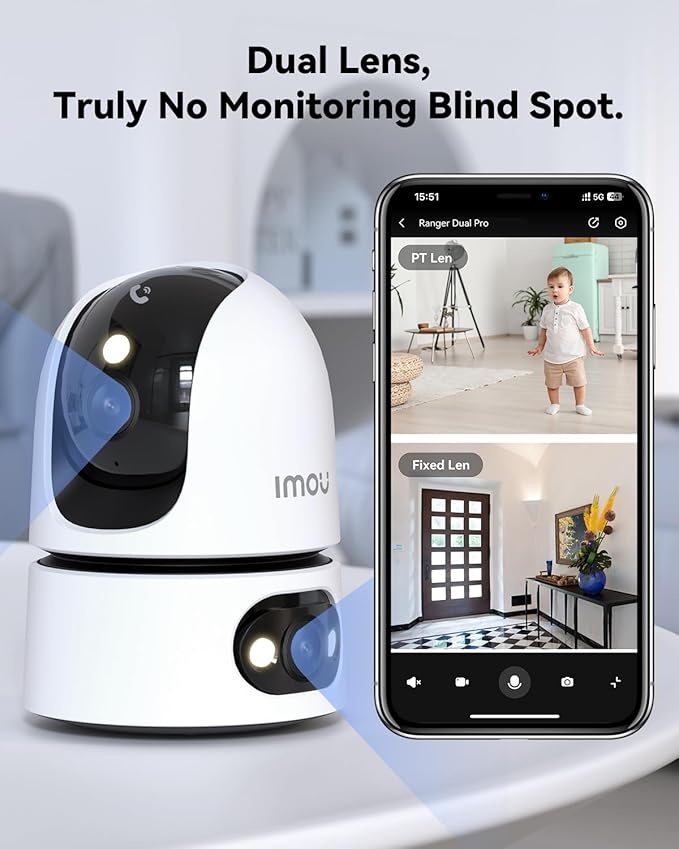 Imou 6MP Security Camera Indoor, Dual-Len 360°Pan-Tilt Baby Monitor Pet Camera for Home Security, 2.4/5GHz WiFi, Work with Alexa & Google Home, Color Night Vision, Human/Pet Detection, No Monthly Fees