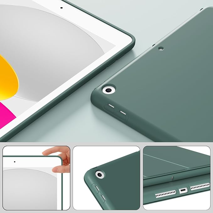 Smart Case for iPad 10.2 Inch 2021/2020/2019, for iPad 9th/8th/7th Generation Without Pencil Holder, Shockproof Cover with Soft TPU Back, Thin& Lightweight, Auto Sleep/Wake, Dark Green