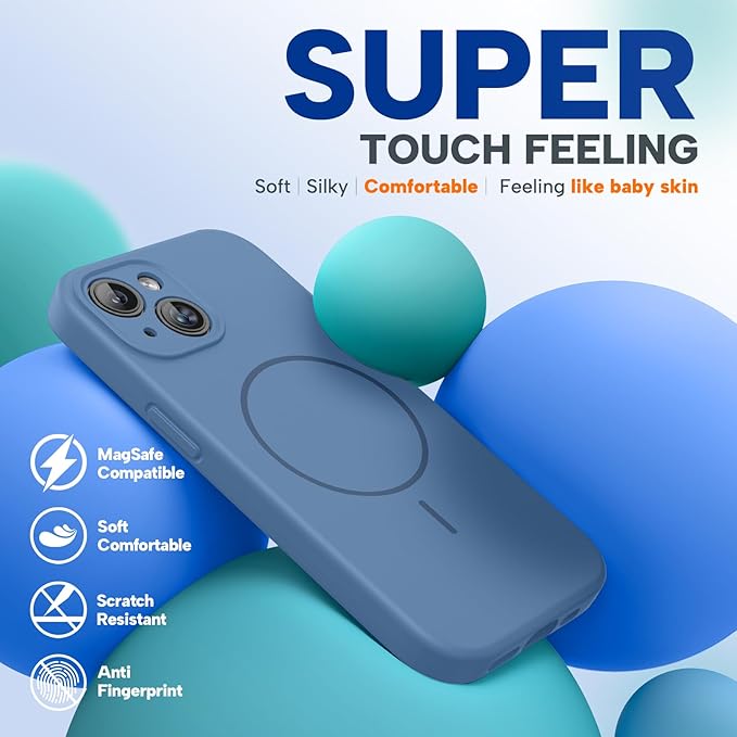 Miracase Magnetic for iPhone 15 Plus Case, [Soft Anti-Scratch Microfiber Lining], Magnetic for MagSafe, Liquid Silicone Shockproof Drop Protection Phone Case for 15 Plus, Glass Blue