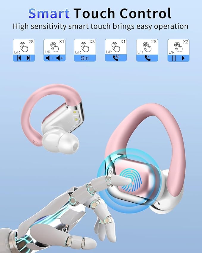 Wireless Earbuds, Bluetooth 5.4 Headphones Sport, 50H Deep Bass Sound Over Ear Buds with 4 ENC Noise Cancelling Mic, Dual LED Display, IP7 Waterproof Earphones with Earhook for Workout/Running/Gym