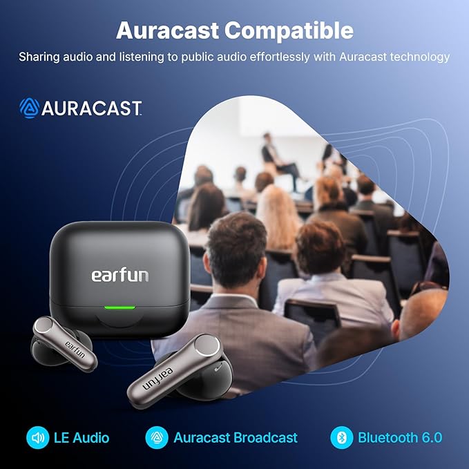 EarFun Air Pro 4+ Adaptive Noise Cancelling Wireless Earbuds, Qualcomm aptX Lossless, Dual Drivers, Translation Earbuds, Snapdragon Sound, 6 Mics AI Clear Calls, Hi-Res Sound, LDAC, Bluetooth 6.0, 54H