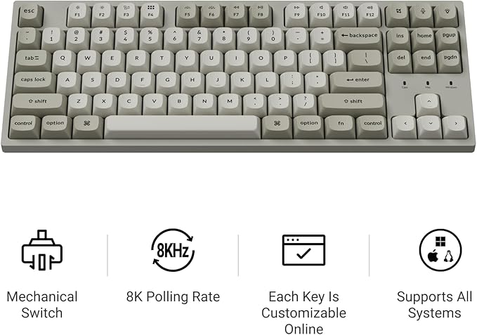 Keychron C1 Pro 8K QMK Wired Custom Mechanical Keyboard, TKL Layout Launcher Support with Hot-Swappable Super Banana Switch, PBT Keycaps Compatible for Mac Windows Linux