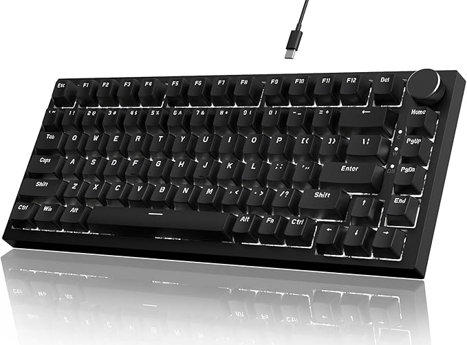 Attack Shark ajazz AK820 Mechanical Gaming Keyboard with Knob 75% Keyboard Hot Swappable Type-C Wired Gasket 5-Layer Noise Absorbing Foam White LED Backlit NKRO Linear Red Switch for PC/Win/Mac-Black