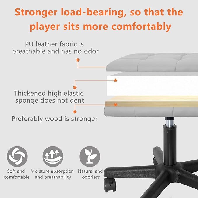 Footrest Under Desk Leg Rest Ottoman Adjustable Height Foot Stool with Wheels Leather Footrest Grey
