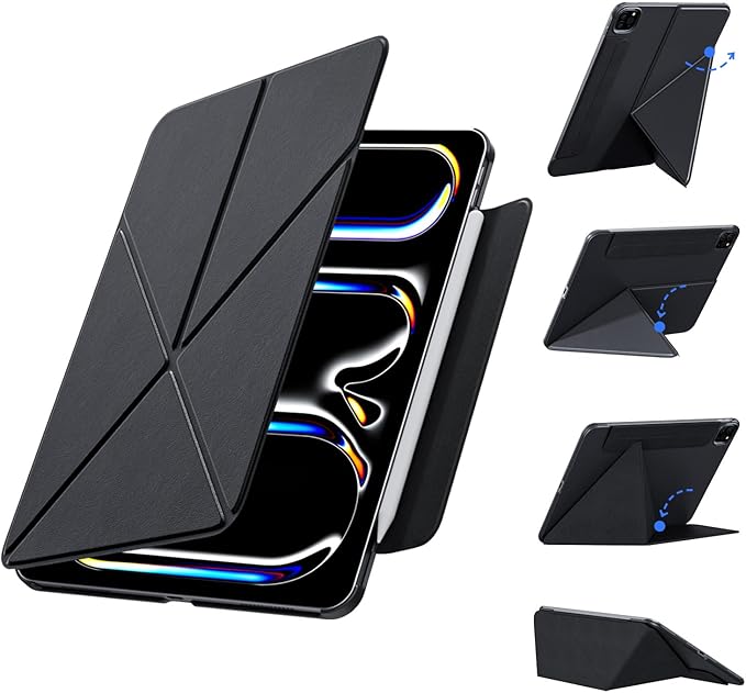 Lightweight Magnetic Case for iPad 11-inch (11th Gen A16, 2025) & 10.9-inch (10th Gen), Stain-Resistant Slim Folio with Portrait/Landscape Stand, 4 Adjustable Angles, Cover Auto Wake/Sleep, Black