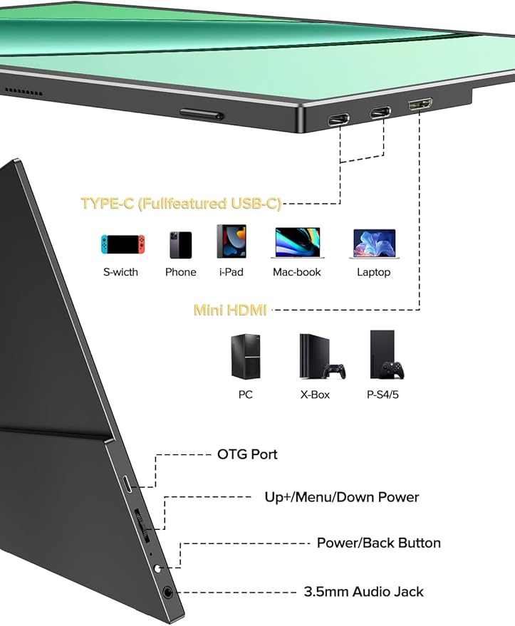 UPERFECT 4K Portable Monitor, 14.5" UHD 3840x2400 Laptop Display with Smart Cover, 16:10 Matte IPS Screen, 125% sRGB, 1.06 Billion Colors, 600 Nits Brightness, Metal Frame for PC/Mac/Phone
