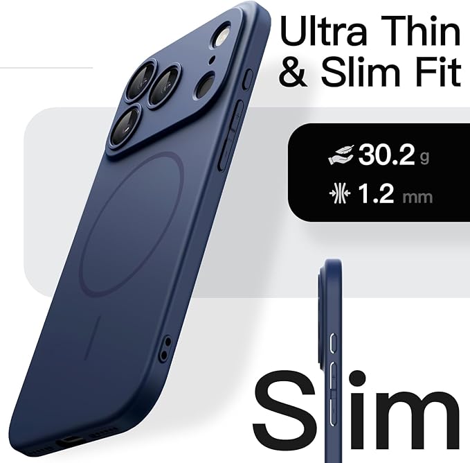 JETech Magnetic Slim Case for iPhone 17 Pro Max 6.9-Inch, Compatible with MagSafe, Ultra-Thin Lightweight Minimalist Phone Cover with Matte Finish and Full Camera Lens Protection (Dark Blue)