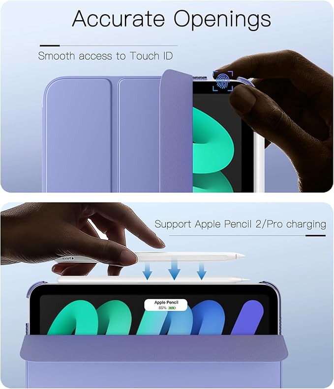 TiMOVO Case for iPad mini 7 A17 Pro 8.3-inch 2024, iPad mini 6th Generation Case, Slim Translucent Hard Back Folio Cover Support Touch ID & Apple Pencil Charging, Auto Wake/Sleep,Lavender Purple