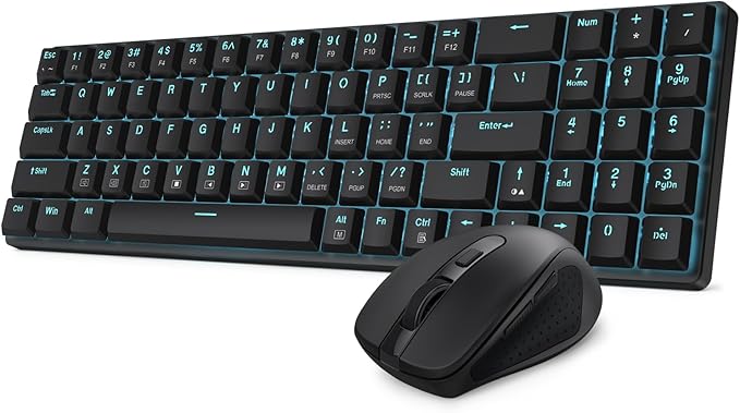 Redragon BS8773 Wireless Keyboard and Mouse Combo, 78 Keys 2.4Ghz Wireless Low-Profile Mechanical Brown Switch Keyboard w/Slim Compact Design & Single Blue Backlit, Comfort Grip 2400 DPI Max Mouse