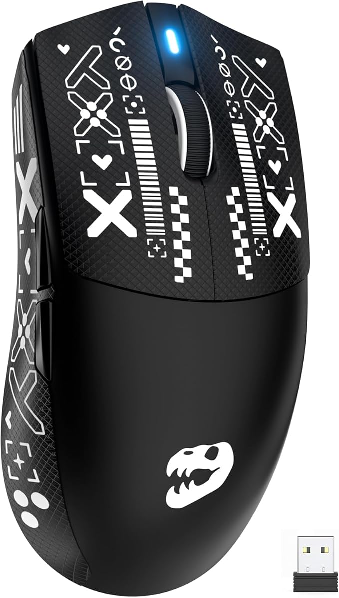 J-Tech Digital Wireless Mouse for Gaming-Designing-Work, 47g Ultra Lightweight, 200 to 24000 DPI, Tri-Mode 2.4G/USB-C/Bluetooth with DIY Sticker 120-hour Rechargeable Battery, Symmetrical Design