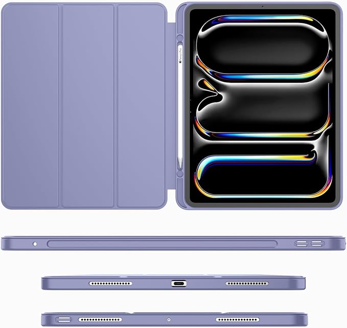 iMieet Case for iPad Pro 11 Inch (M5) 2025 /(M4) 2024 5th Gen, Trifold Stand Smart Cover with Pencil Holder and Soft TPU Back, Auto Wake/Sleep (Lavender)