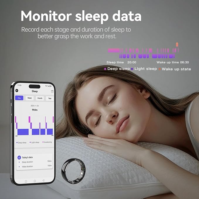 Ceramics Smart Ring, Health Fitness Tracker for Women Men with Heart Rate Monitor, Sleep Tracking, BP SpO2, Activity Tracker, Friend Care Scratch Resistant Free App Subscription (Black, 10)