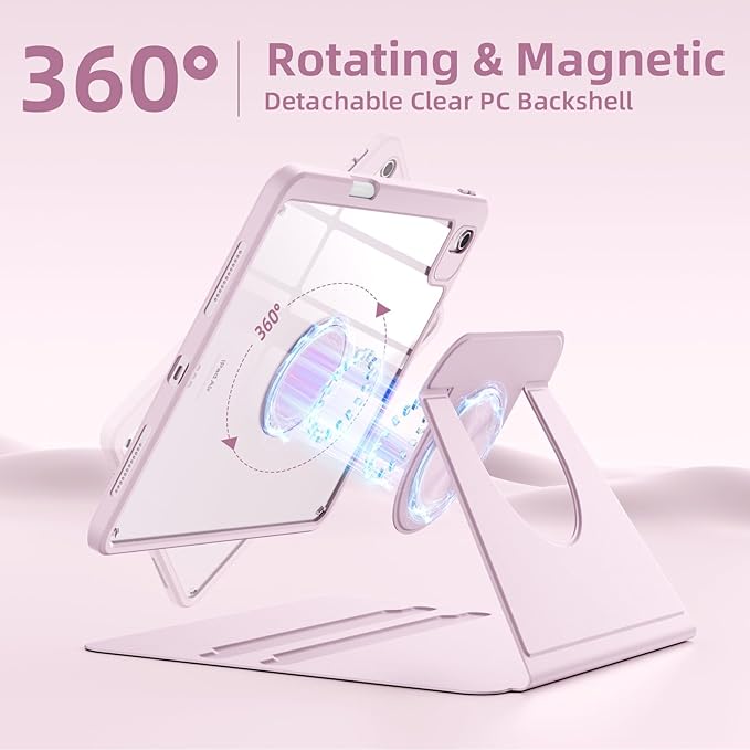 Wenlaty for iPad Air 11 inch Case (M4/M3/M2) & Air 5th/4th Generation Case 10.9 inch, for iPad Pro 11 inch 4/3/2/1 Gen,360° Rotating Cover,Detachable Magnetic Back,Pencil Holder,Auto Sleep/Wake,Pink