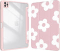 Case for iPad Pro 11 inch 4th/ 3rd/ 2nd / 1st Generation (2022/2021/2020/2018), Case with Pencil Holder, Clear Back Cover Cute Cool Design for Women Girls, Auto Sleep/Wake, Pink White Flower