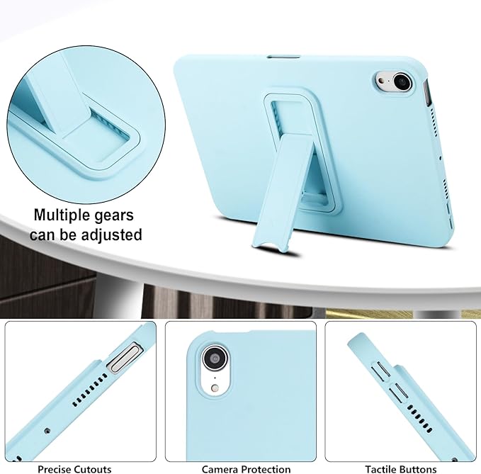 Case for iPad mini 7th & 6th Gen with Kickstand, Soft TPU + Hard PC Ultimate Delicate Touch Feeling Shockproof Protective Back Cover for iPad mini 7th 6th Women Men, Lightblue